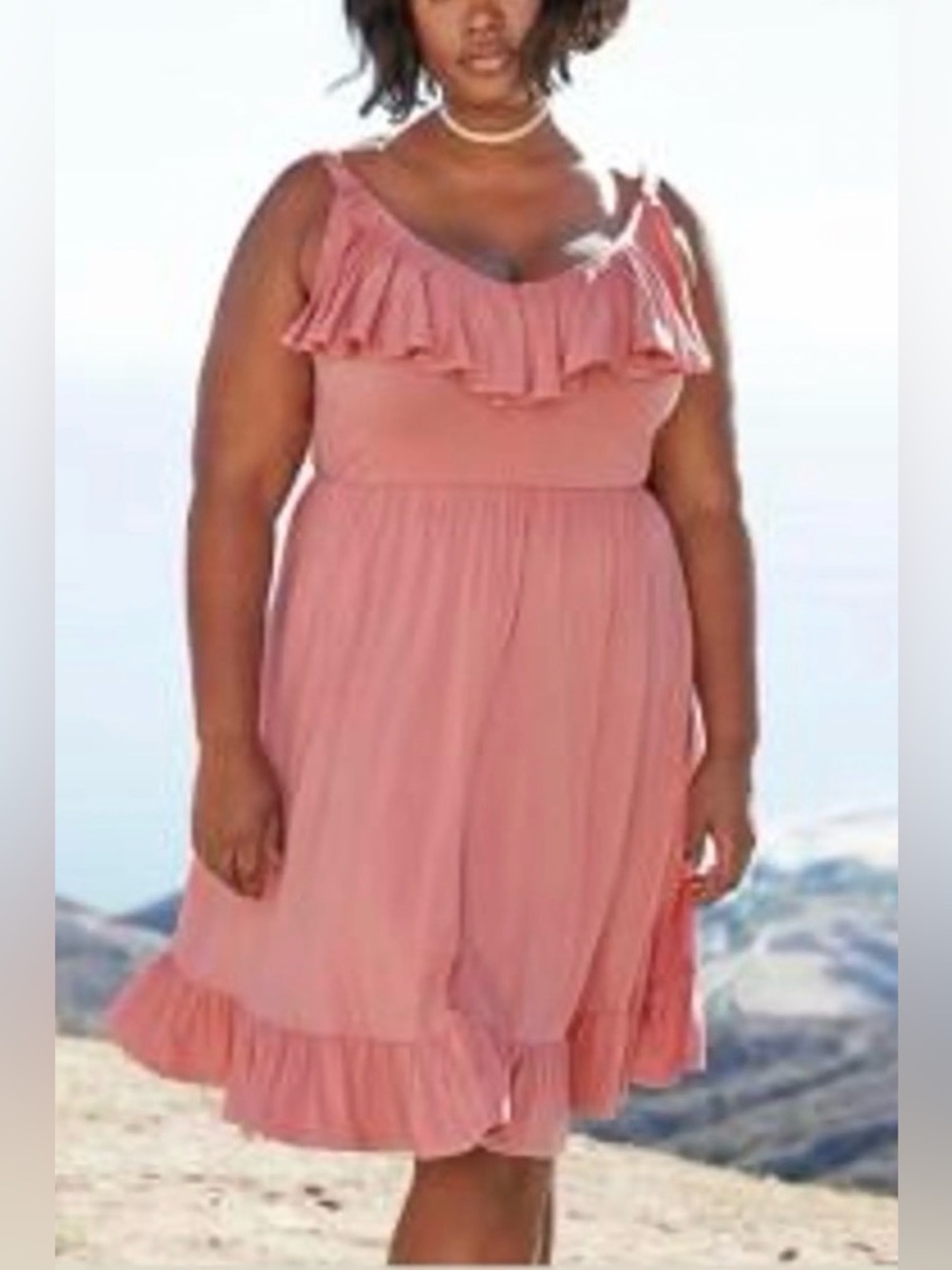 Torrid Dusty Rose Ruffle Tank Skater Dress V-Neck Midi Rayon Dress Size 3X